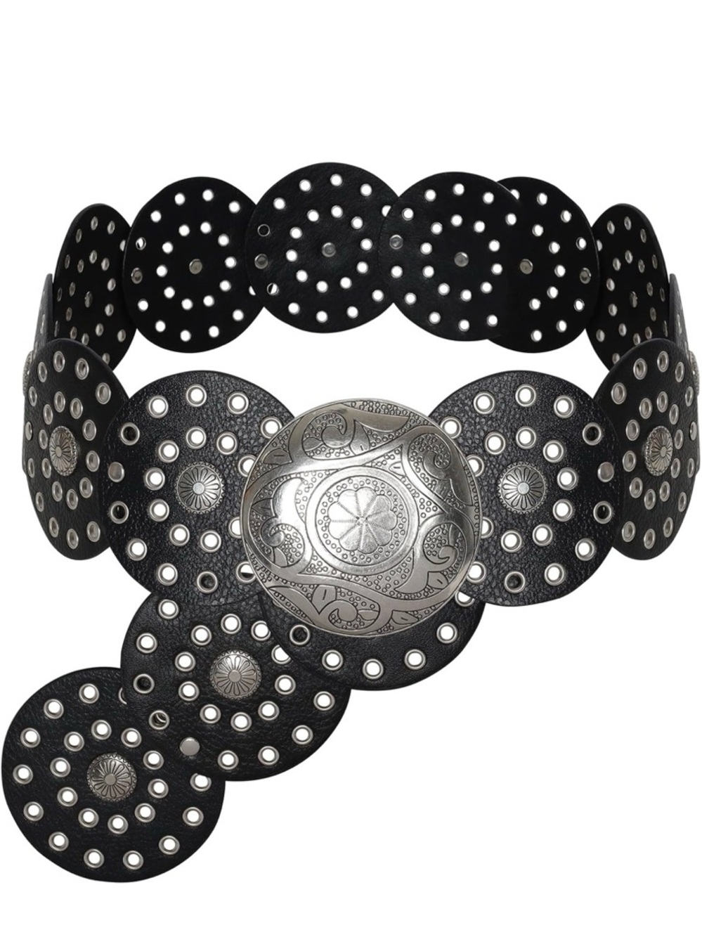 New Black Boho Western Concho Leather Waist Belt - Picture 2 of 6